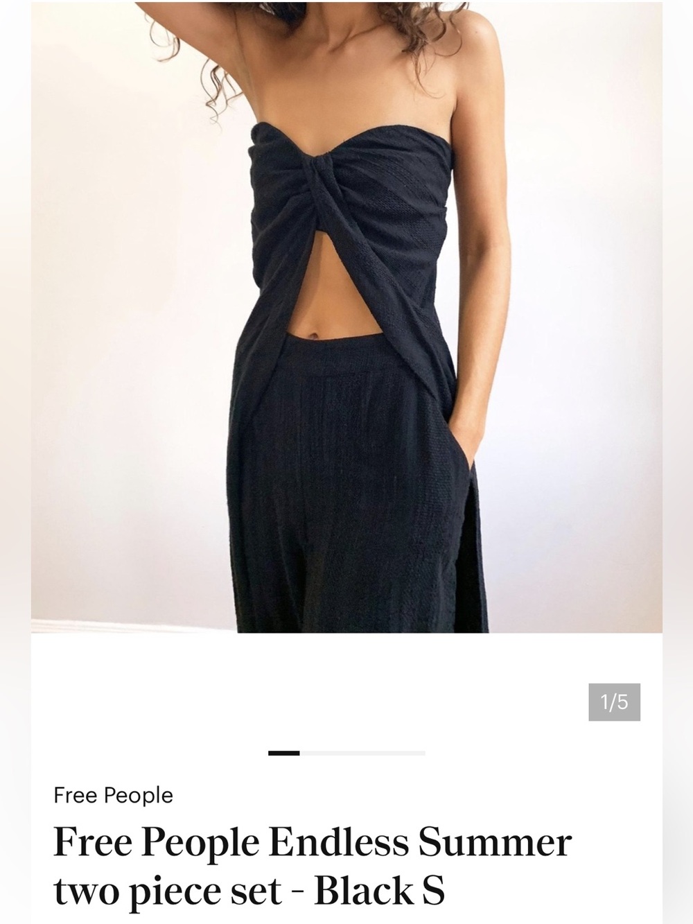 Free People Cream Strapless Twist-Front Wide Leg Set
